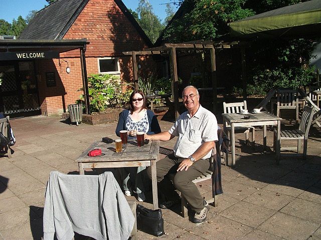 Enjoying an English beer with Helen